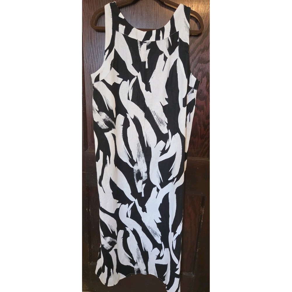 DKNY Dress Linen Blend Long Slits L Black White New With Tags Boho Beach Casual - Picture 9 of 12
